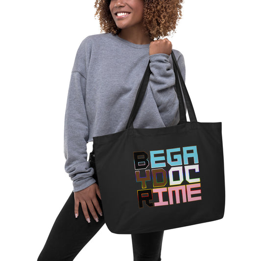 Be Gay Do Crime Progress Pride Colorwash Large Organic Tote Bag